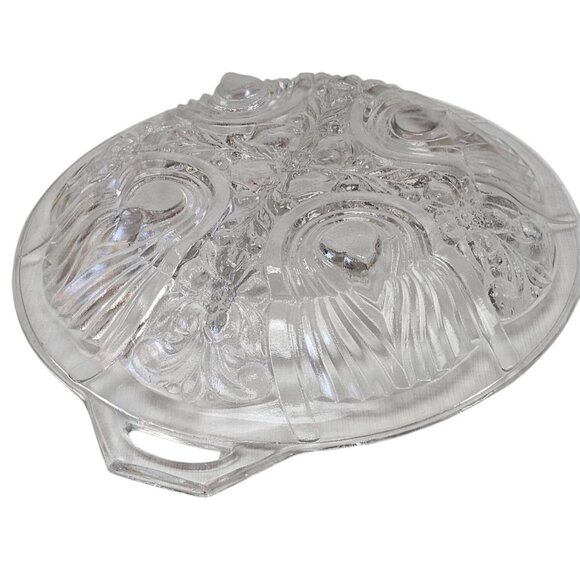 Vintage Clear Pressed Glass Divided Relish Dish With Ornate Design & Handle - Picture 3 of 5